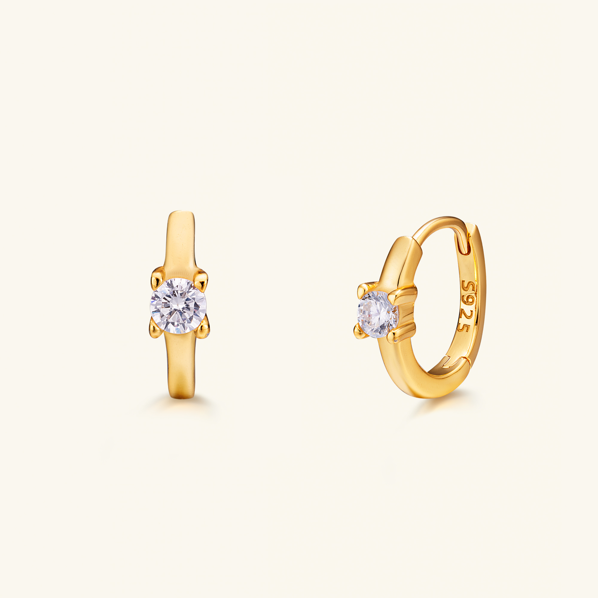 925银合成锆石耳饰 Cendora·光语微闪耳圈微光S925纯银镀18K金