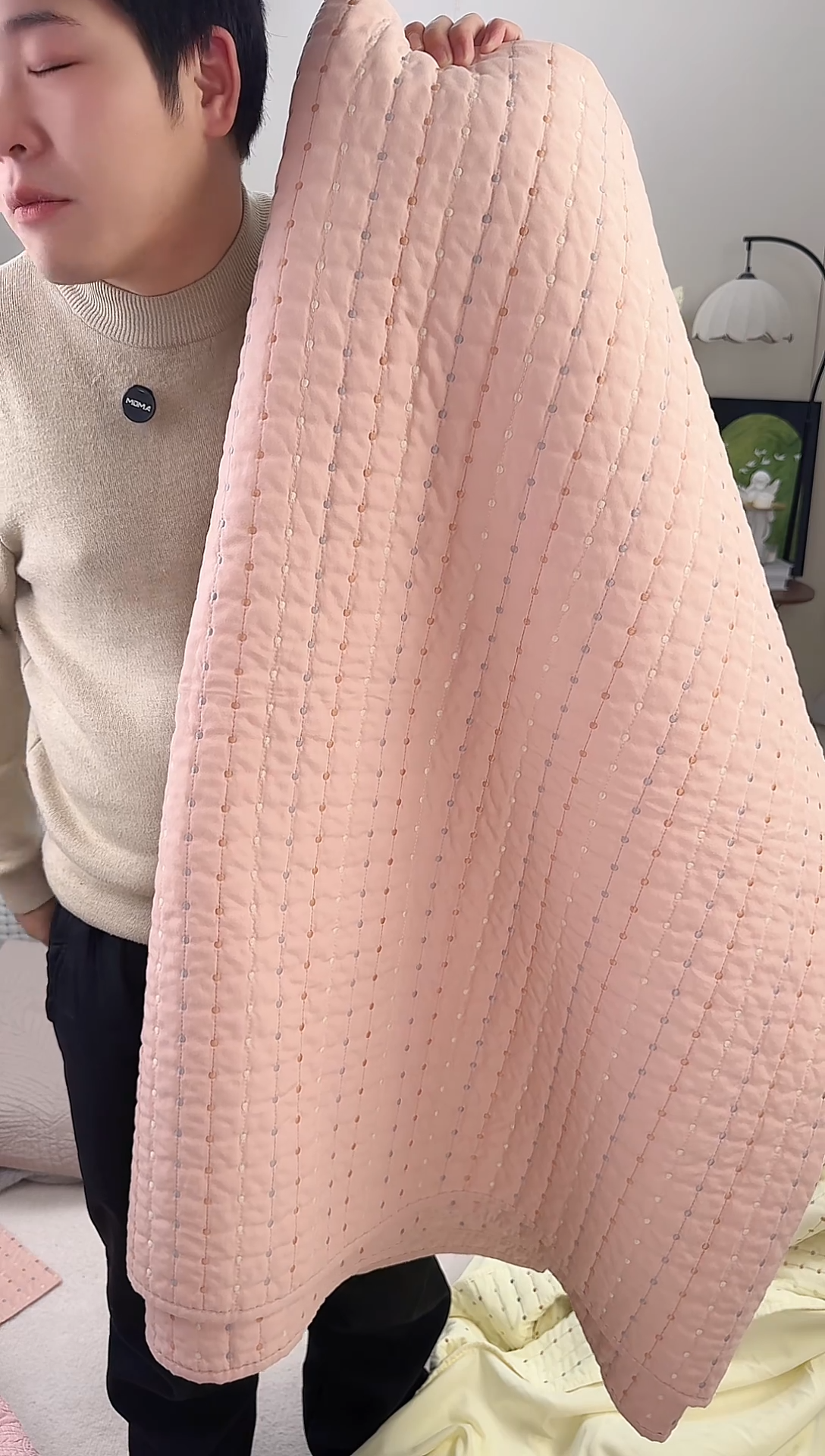 棉纯棉米粒绣西柚粉220*240单被套