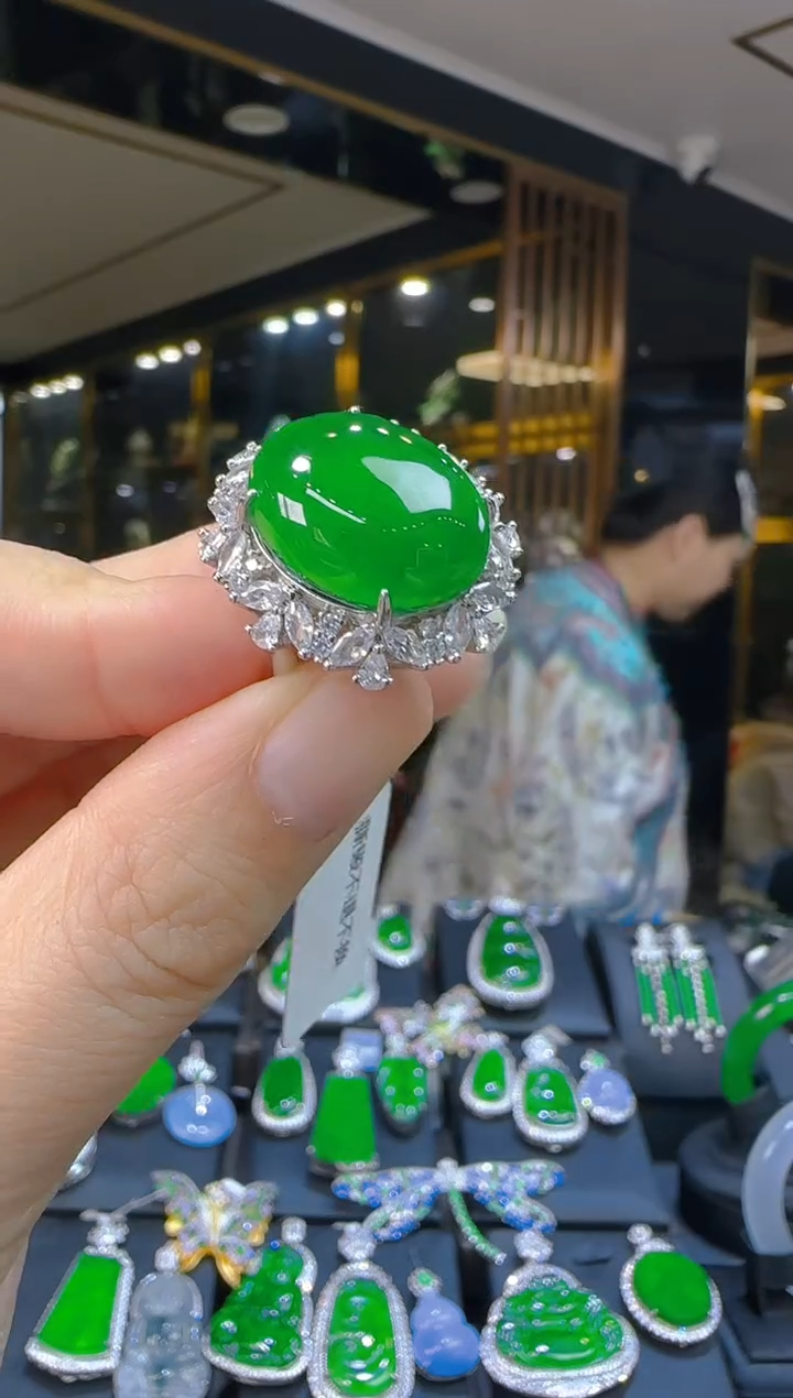 银S925镶嵌戒指翡翠015(多样性发货发其一)