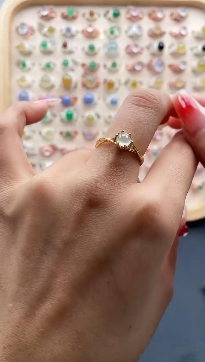 【闪购商品】翡翠戒指银S925镶嵌缅甸天然A货翡翠111 6+5