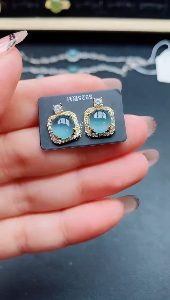 翡翠银S925镶嵌耳饰50805