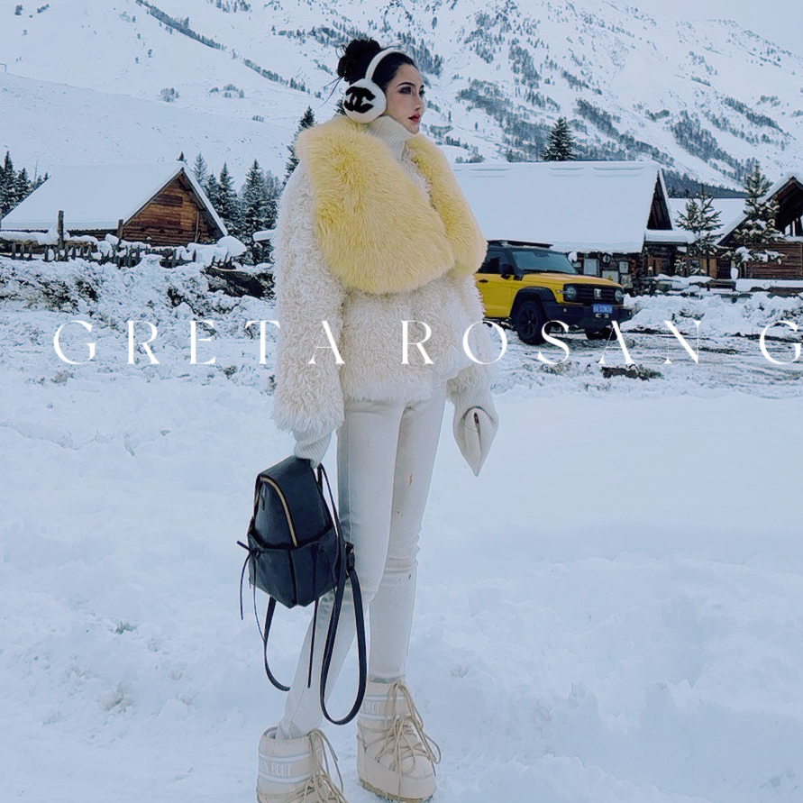 ROSAN【梨芷】西班牙提格拉多气质千金风保暖时尚百搭拼接领子外套