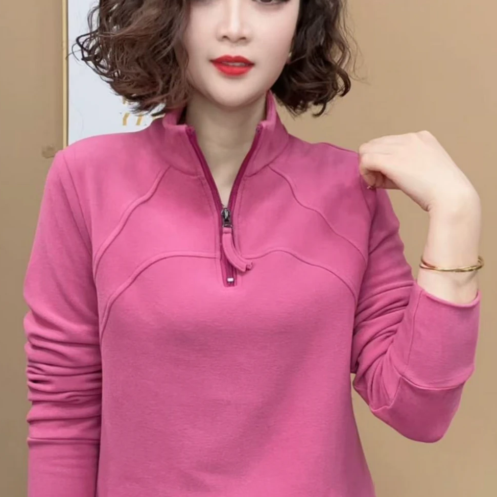 秋冬季新品时尚百搭显瘦加厚德绒拉链打底女士上衣洋气高档t恤