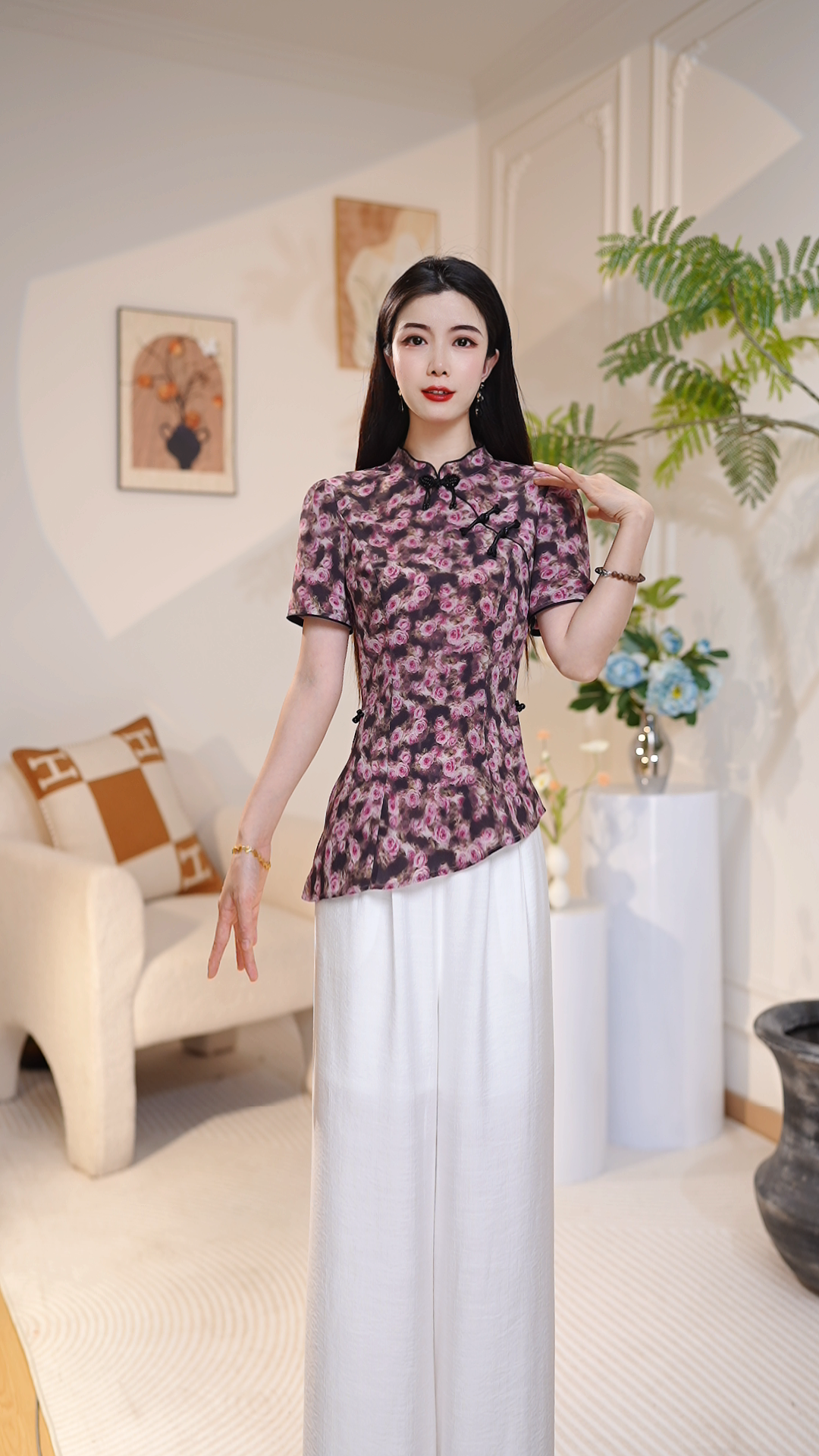 【上衣+裤子】夏季轻奢精致两件套女时尚洋气复古显瘦套裙00609