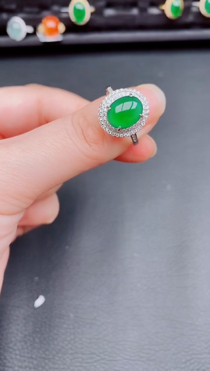 【闪购商品】翡翠戒指银S925镶嵌天然a货翡翠215