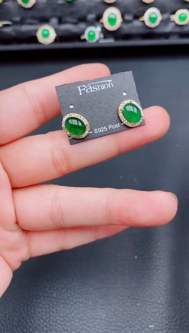 【闪购商品】翡翠耳饰银S925镶嵌天然a货翡翠151
