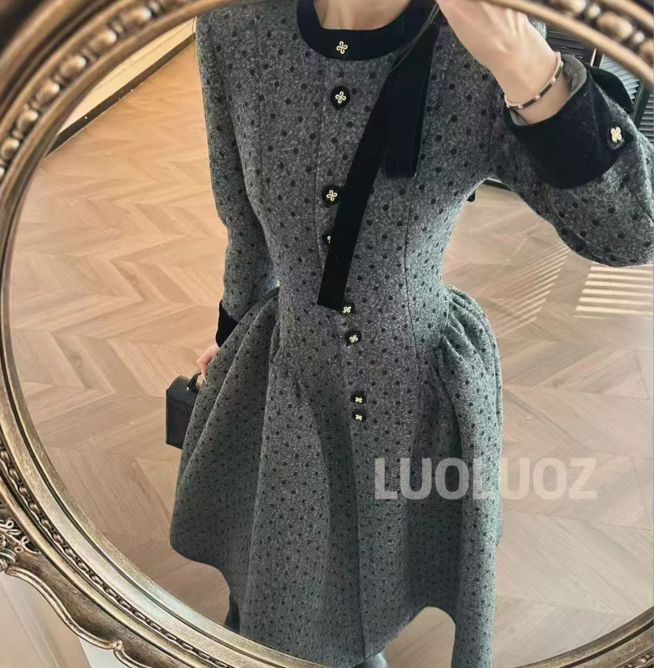 【张张定制】2025冬季新款百搭显瘦高级重工轻奢连衣裙9729