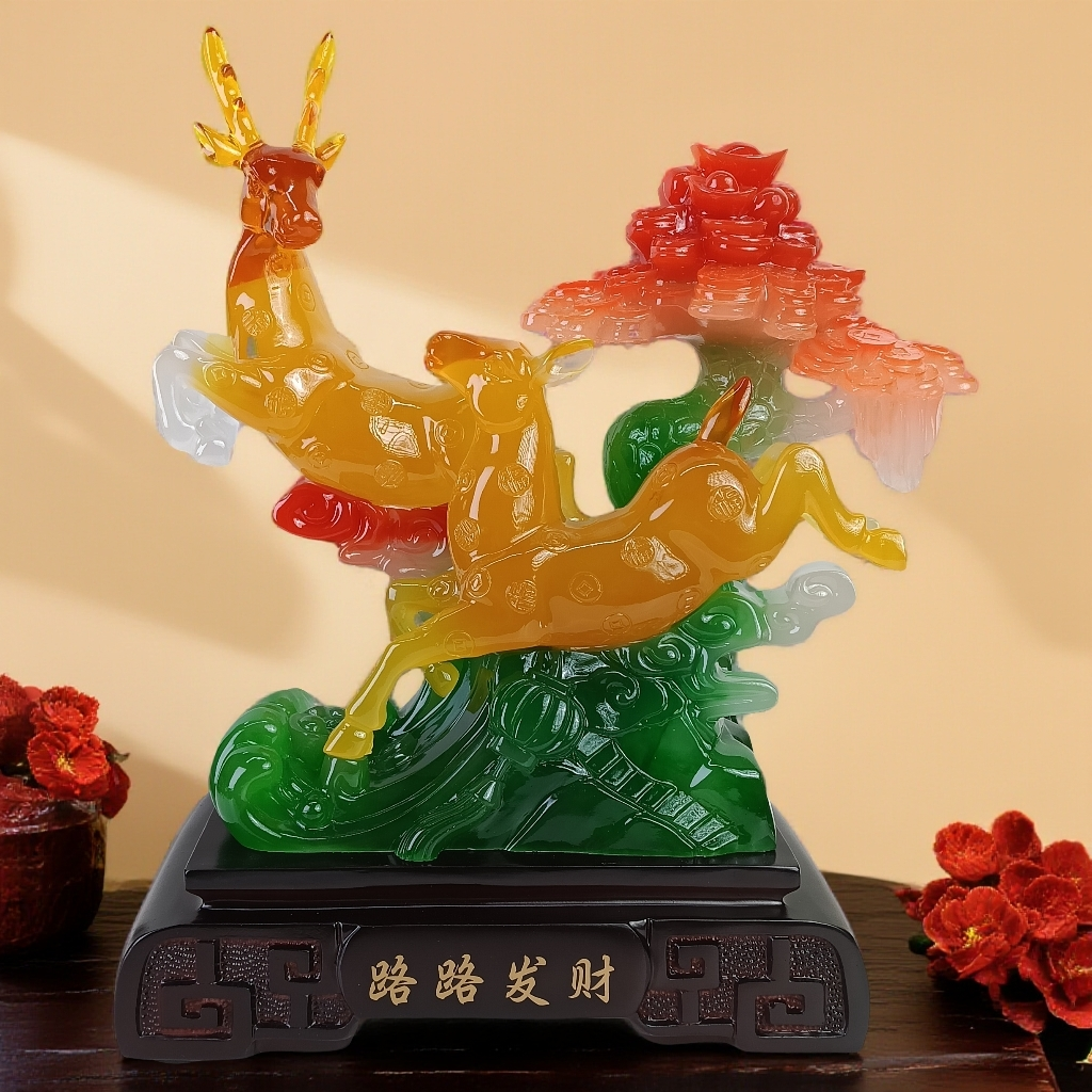 【路路发财】黄玉色高档客厅玄关电视柜博古架酒柜乔迁新居开业礼物