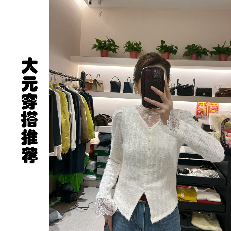 【大元穿搭推荐】蕾丝半高领打底衫时尚百搭显瘦设计师镂空上衣