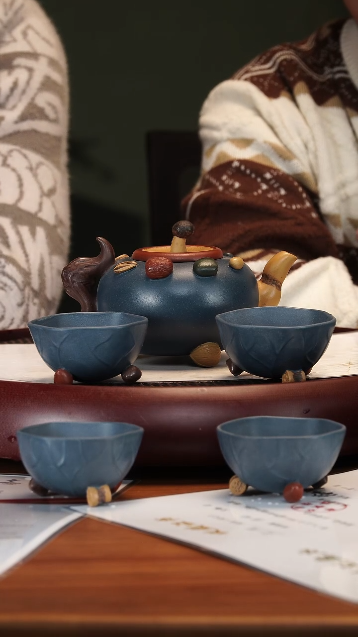 【闪购商品】紫砂茶壶2-36WXM白果套组天青泥410cc