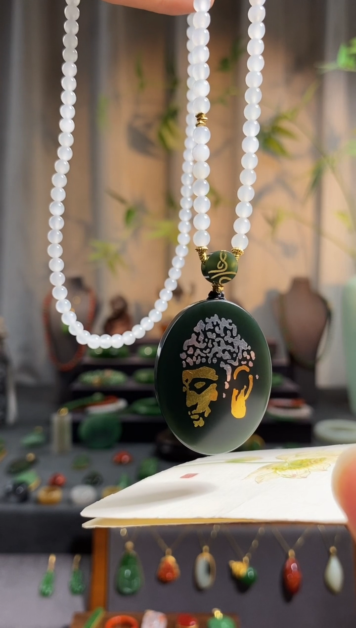 【闪购商品】和田玉颈饰未镶嵌，佛首牌，措金工艺