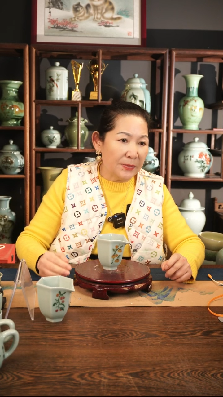 釉中彩 柿子画 公道杯