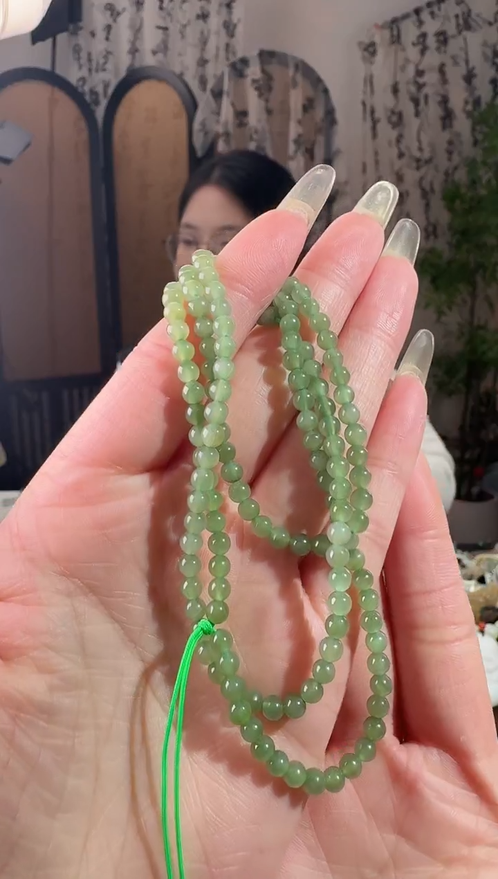 颈饰未镶嵌和田玉碧玉108  4mm