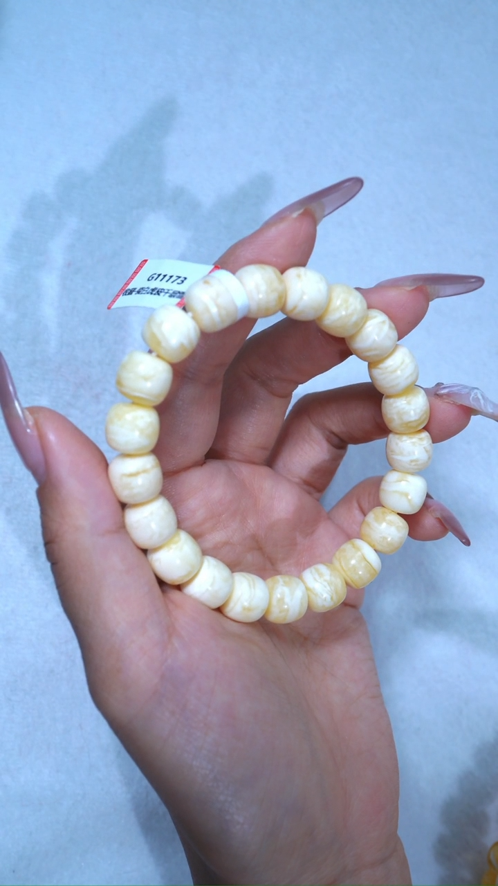 【闪购商品】蜜蜡手链未镶嵌173，10.5mm典藏级瓷白浓蜡虎皮千