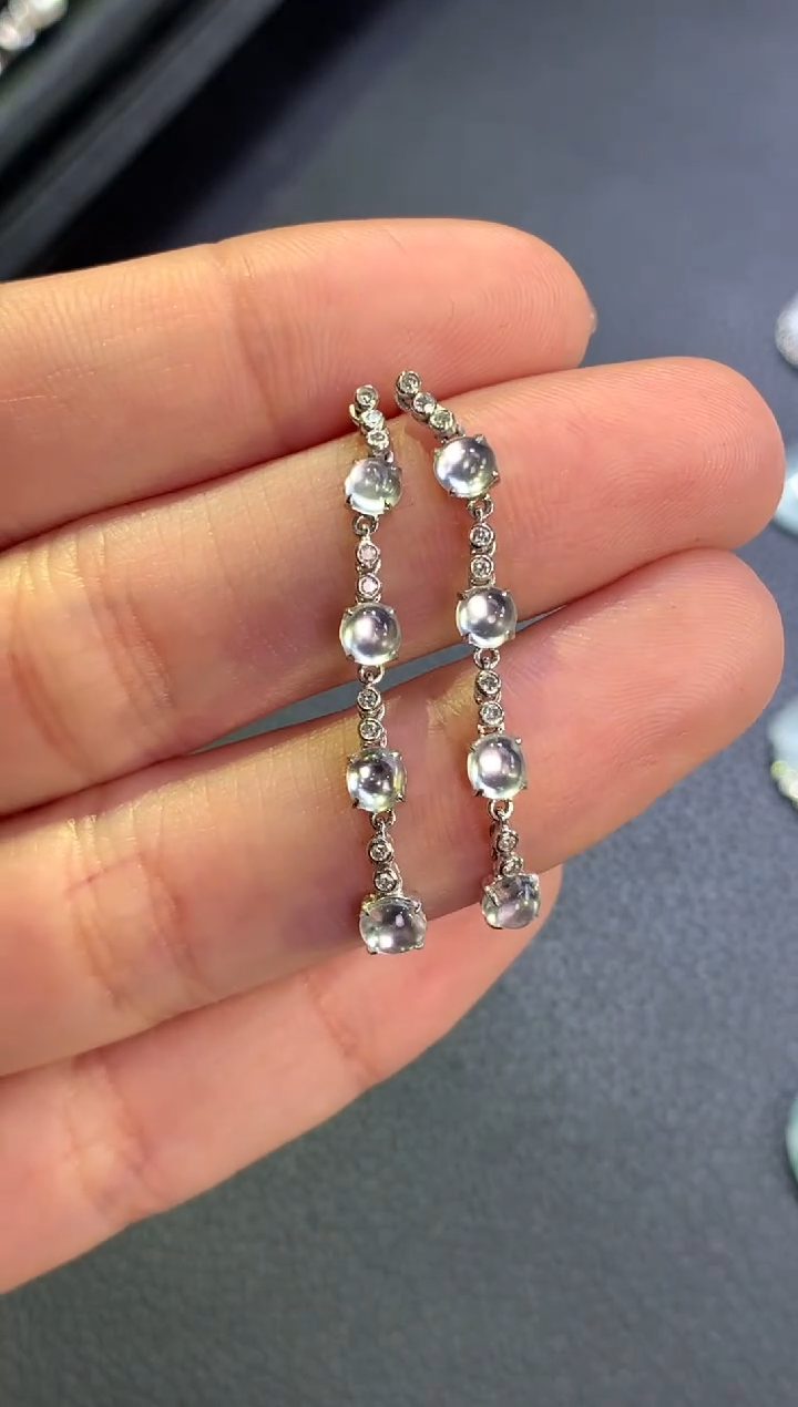 【闪购商品】翡翠18K金镶嵌耳饰蛋面耳线