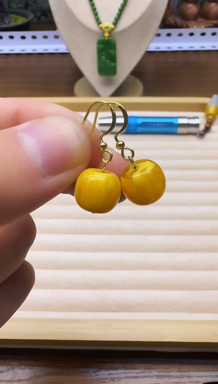 蜜蜡14K金镶嵌耳饰E01   