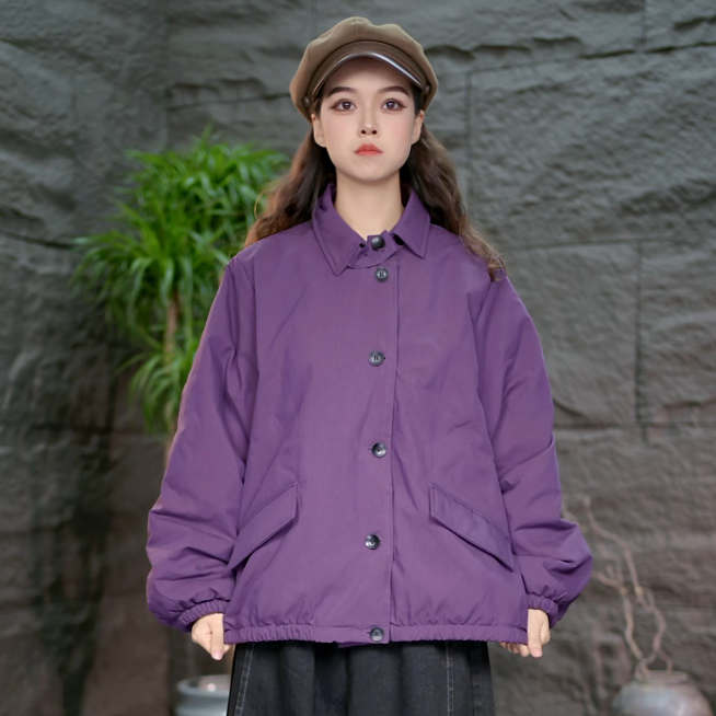 【冬季加厚棉服】飞行夹克翻领女装2025新款百搭棉衣大码宽松棉袄