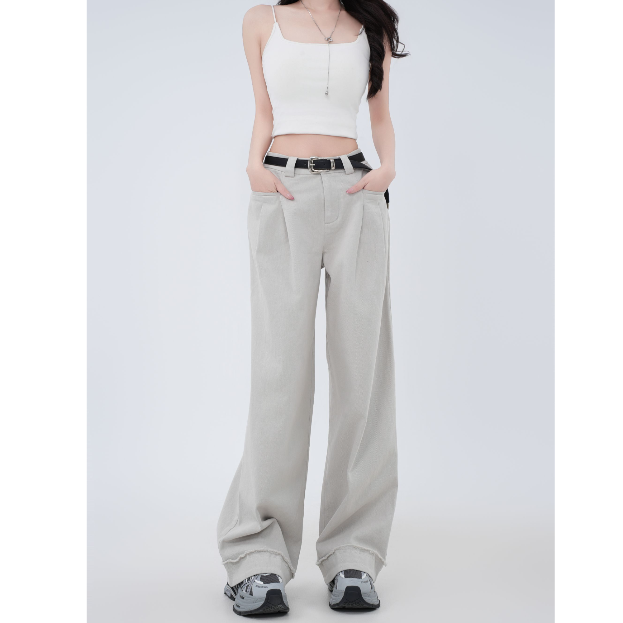 【BAMAY】高腰牛仔裤百搭显瘦时尚阔腿休闲女裤BM251PJ010CM