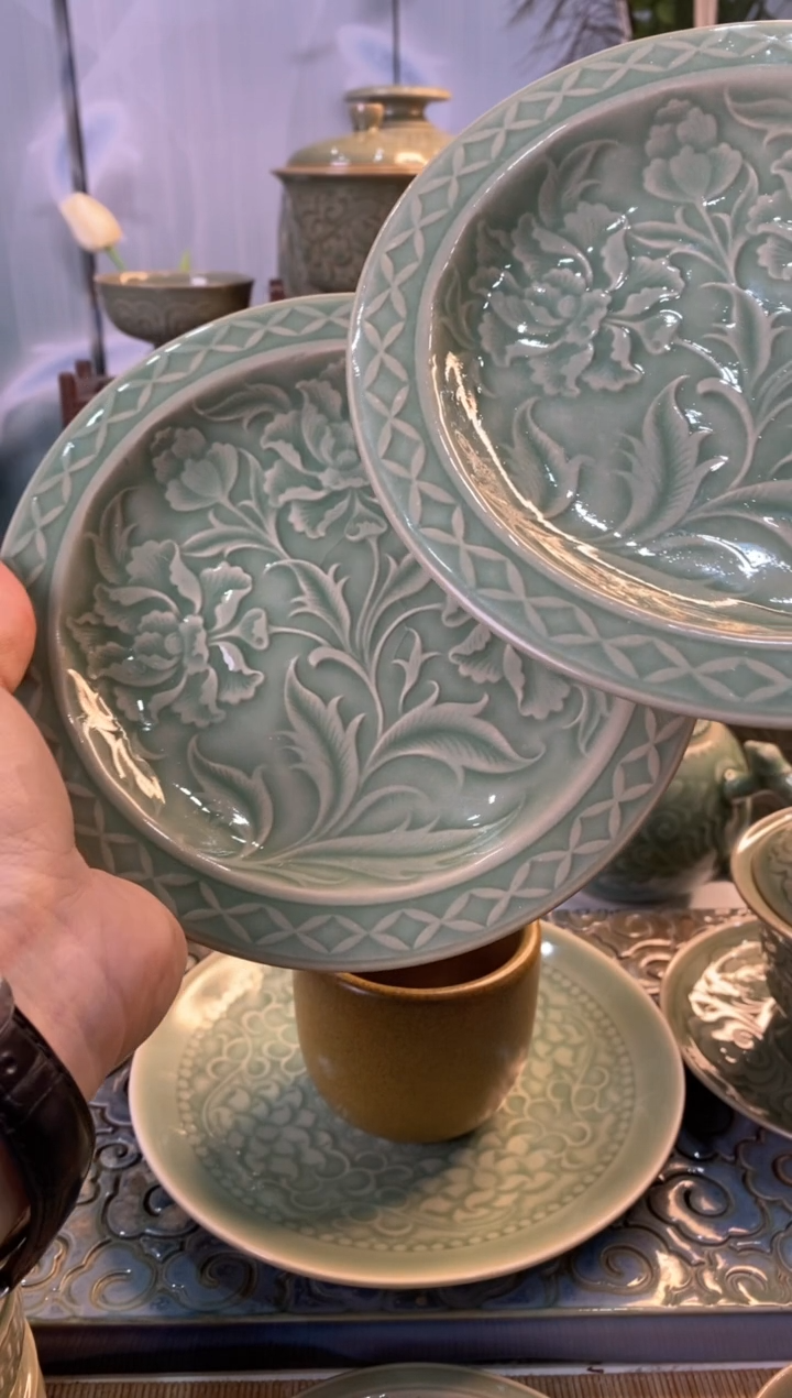 【闪购商品】TS039【微瑕】特价 牡丹壶承 2只