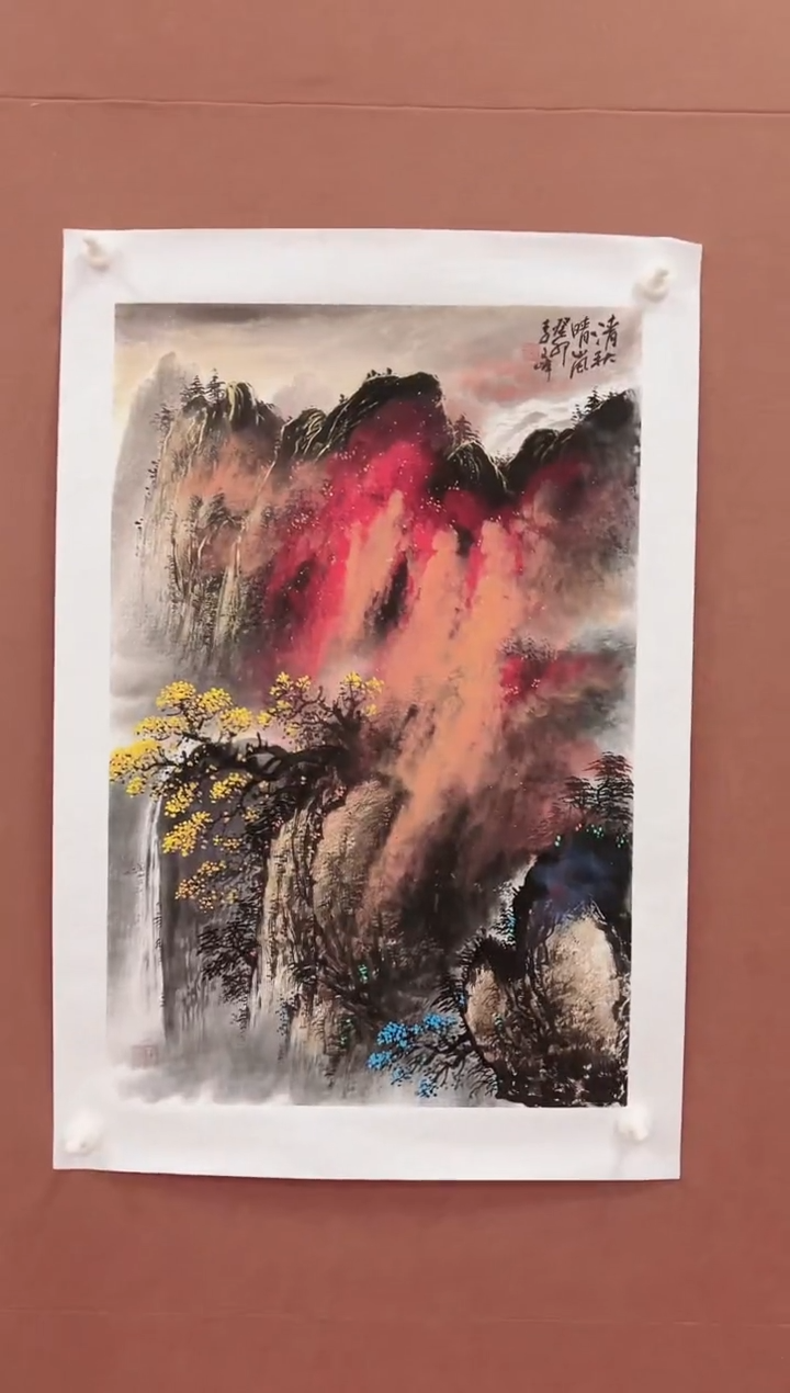 国画李文峰四尺三开泼彩山水