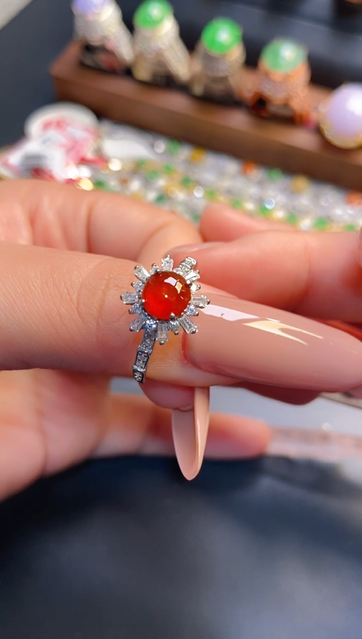 银S925镶嵌戒指翡翠天然