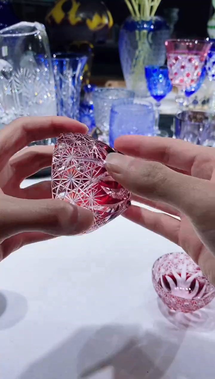 【闪购商品】水晶玻璃无手柄款红粉色一对清酒杯