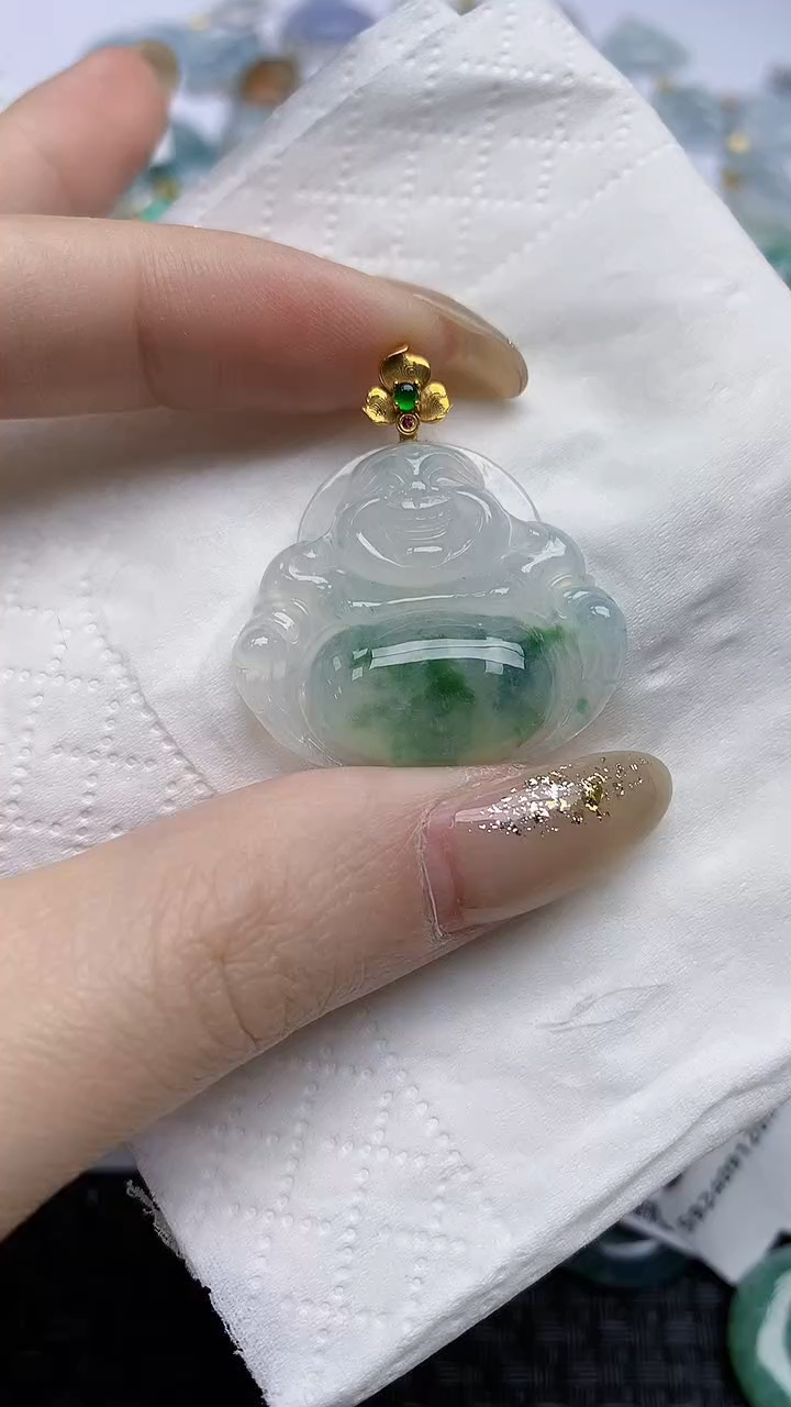 【闪购商品】翡翠颈饰18K金镶嵌天然A货翡翠 