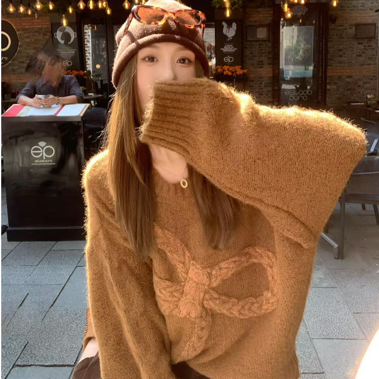 编号对应衣服 韩系百搭蝴蝶结套头毛衣