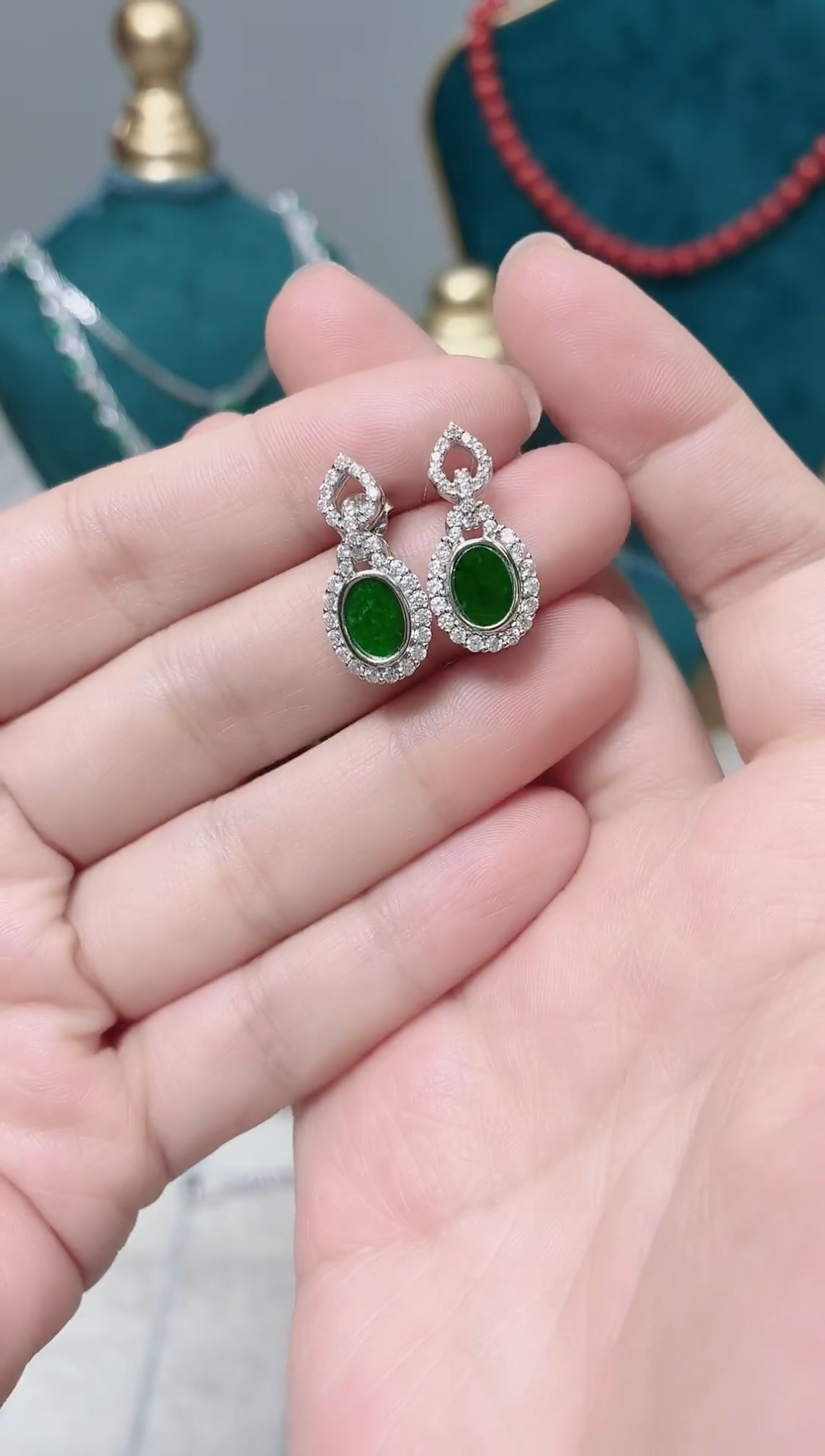 银S925镶嵌翡翠耳饰130BJ1225产品一个（多样性）