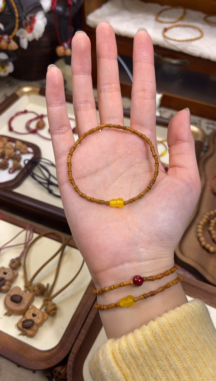 手串桃核【桃缘行】竹节「黄色葫芦」桃木桃核辟、挡、驱、护 备注手围