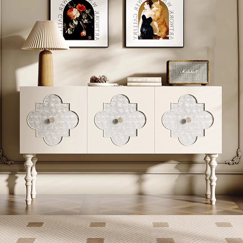 轻奢美式贝壳实木玄关柜法式奶油入户装饰柜客厅餐边柜艺术收纳柜