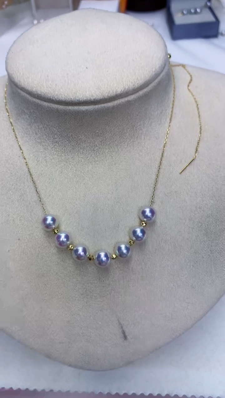 【闪购商品】海水珍珠饰品18K金镶嵌6-7微笑满天星项链