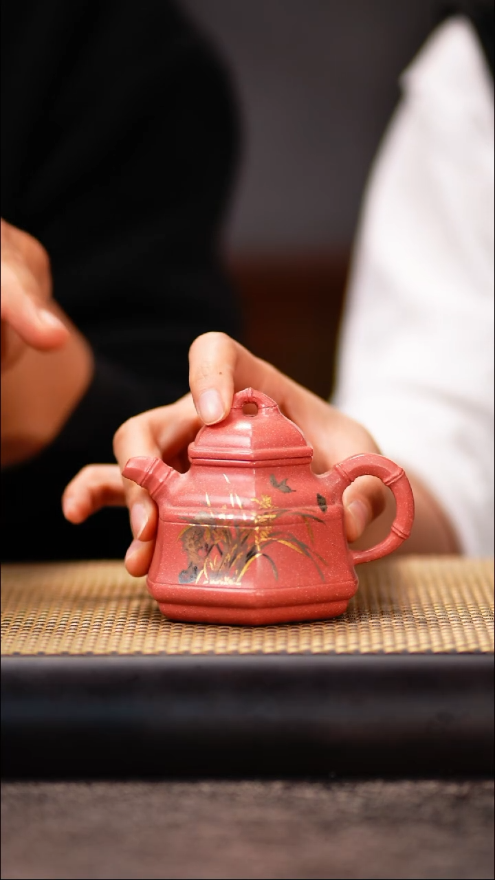 YHY75洑东白泥胭脂红柴烧竹鼎