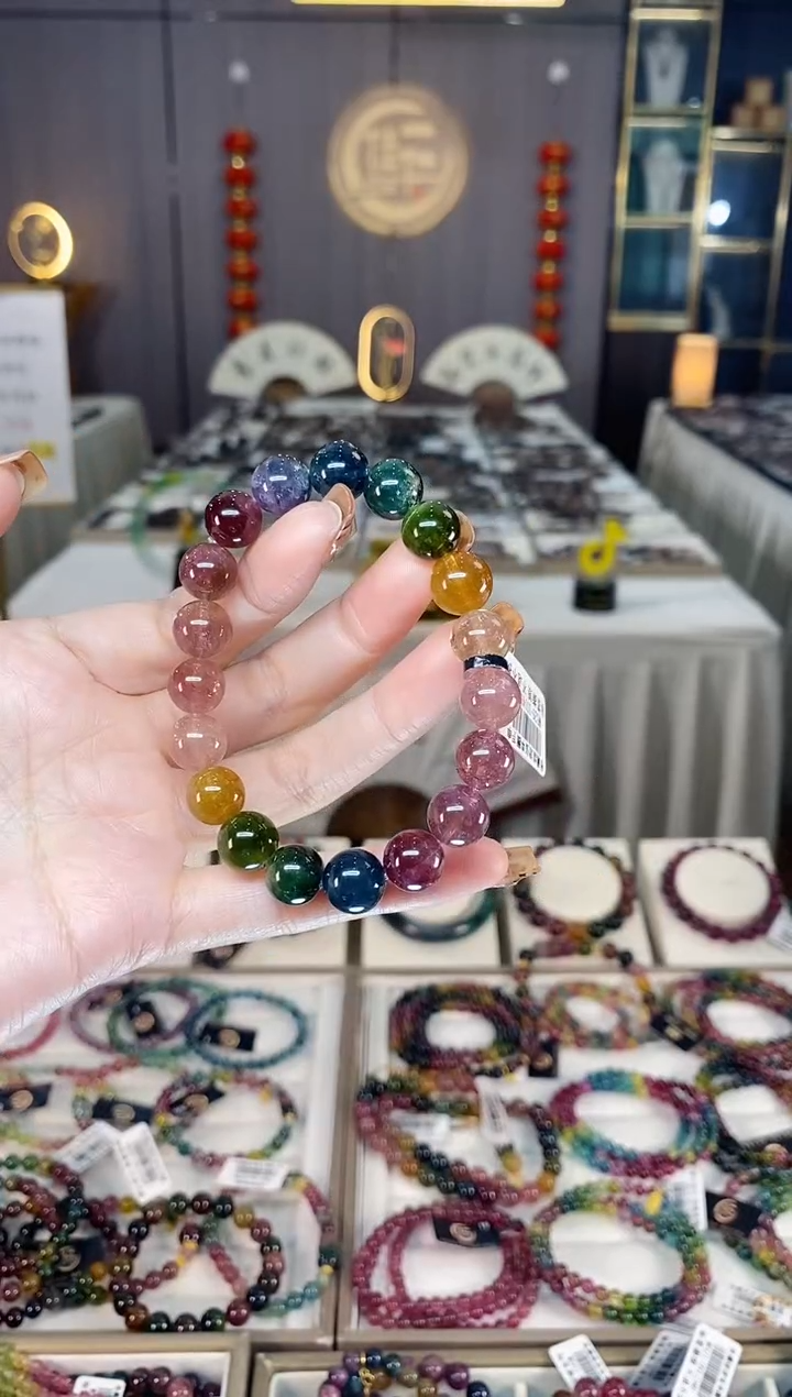 未镶嵌老矿碧玺彩虹单圈手串10mm+碧玺dan多样性发货一条