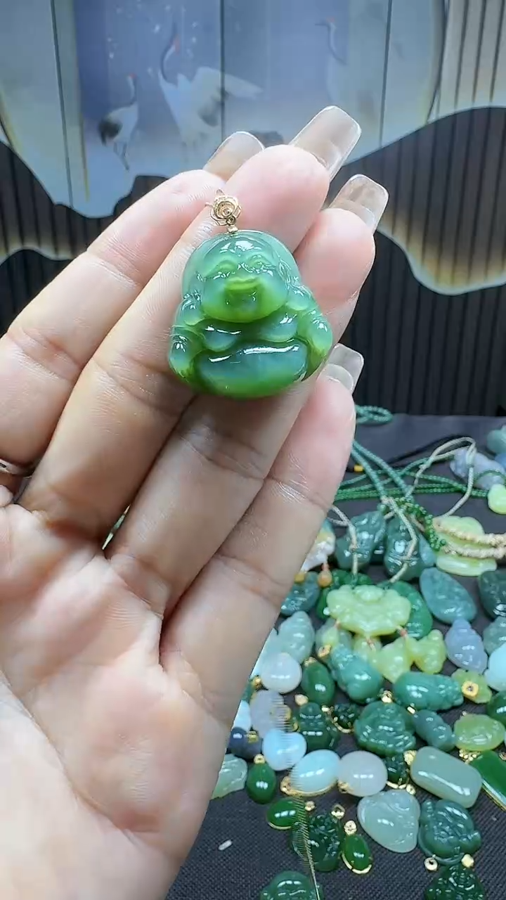 和田玉18K金镶嵌挂件1