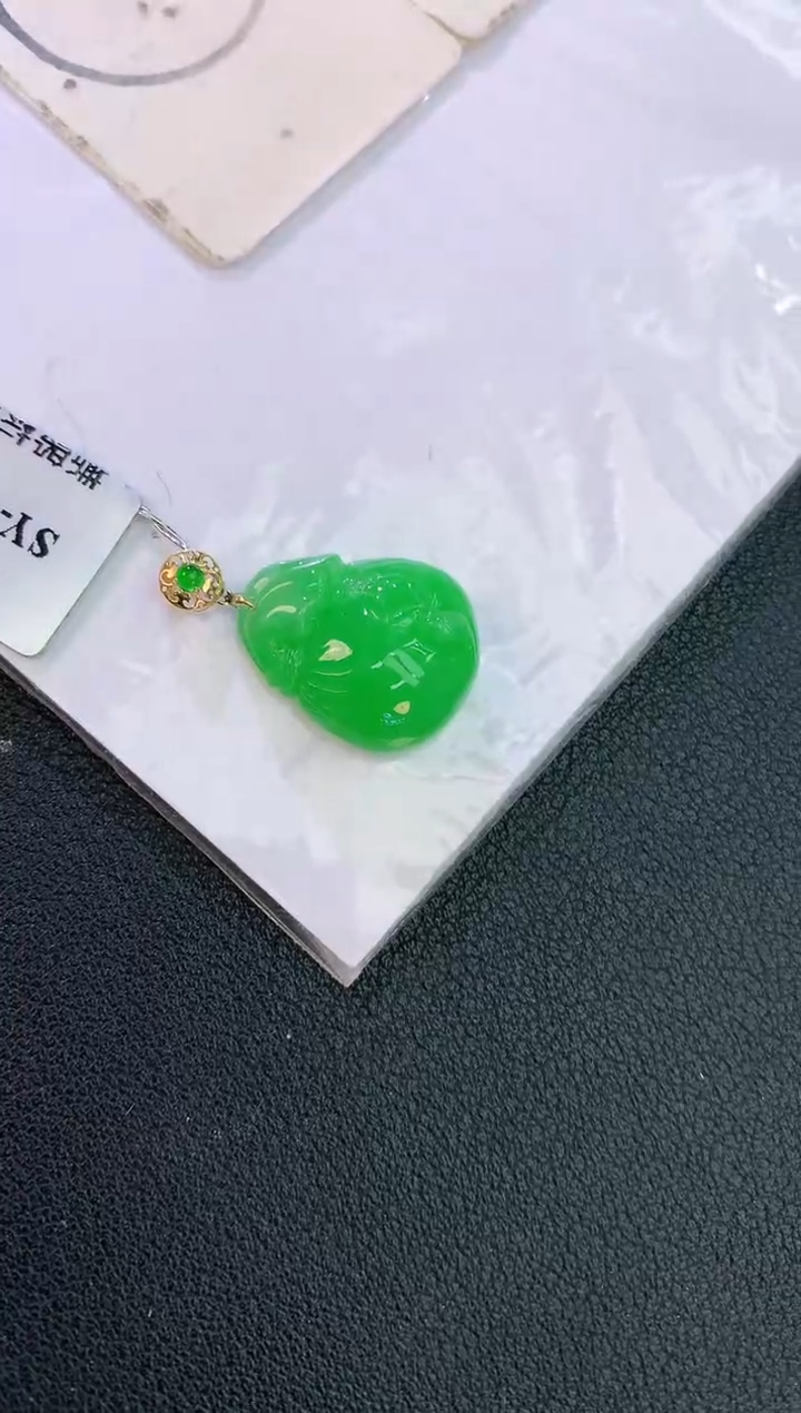 翡翠18K金镶嵌颈饰赠礼盒证书 麦麦