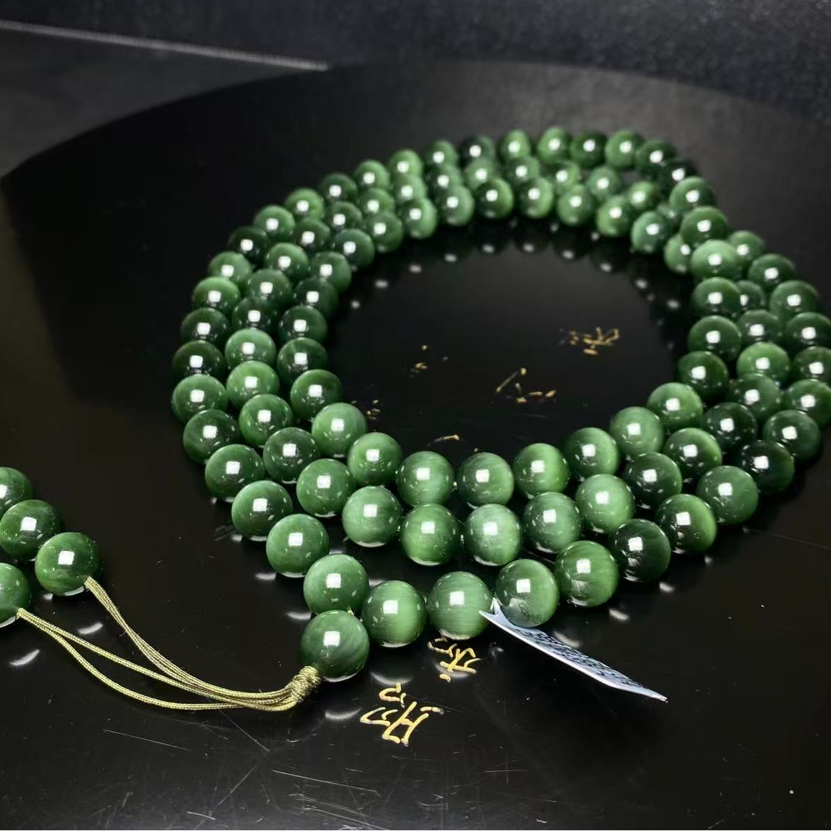 天然和田玉碧玉猫眼一线天108颗手持念珠链精品气质时尚长款长链