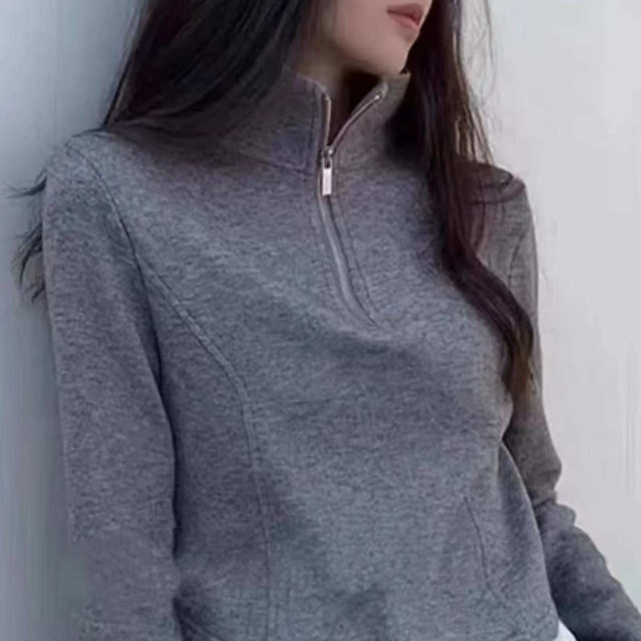 立领拉链拼接假两件长袖T8827款