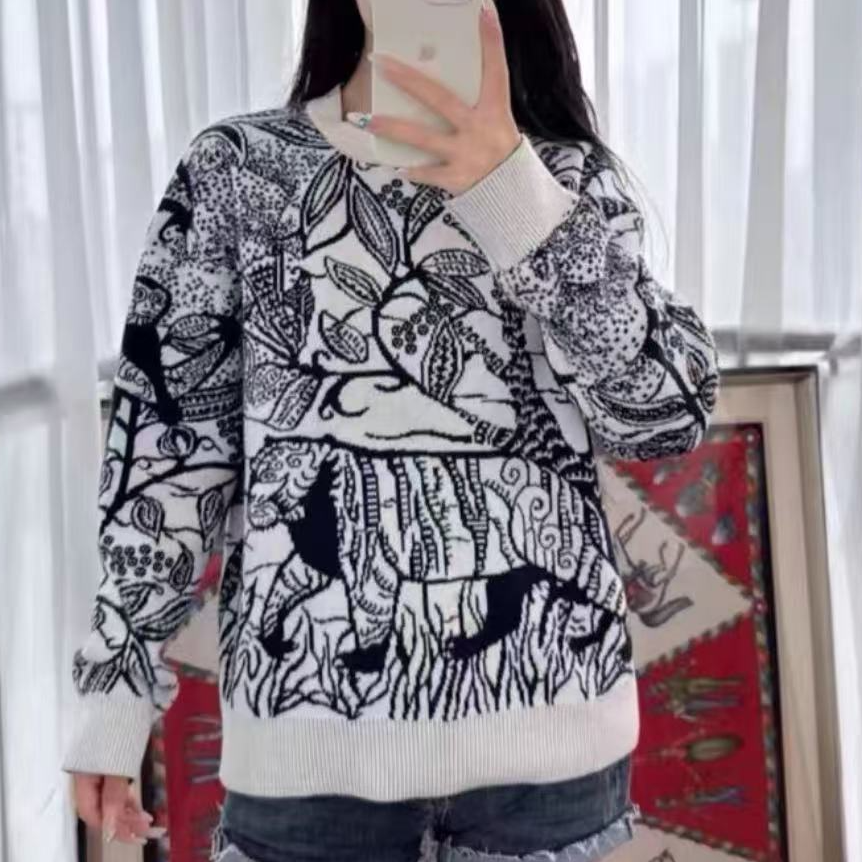 未使用 DIOR/迪奥 米白色动物园毛衣