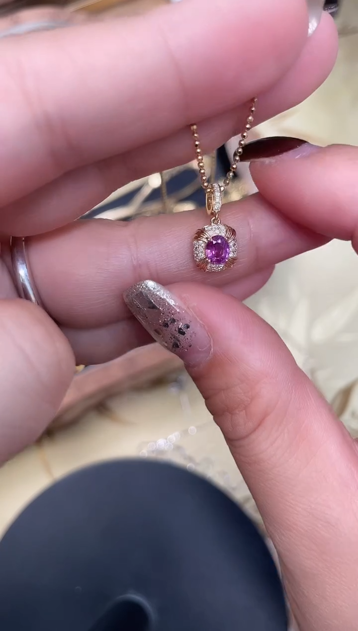 吊坠(不含链)彩色蓝宝石18K金镶嵌18K金紫蓝宝钻石吊坠