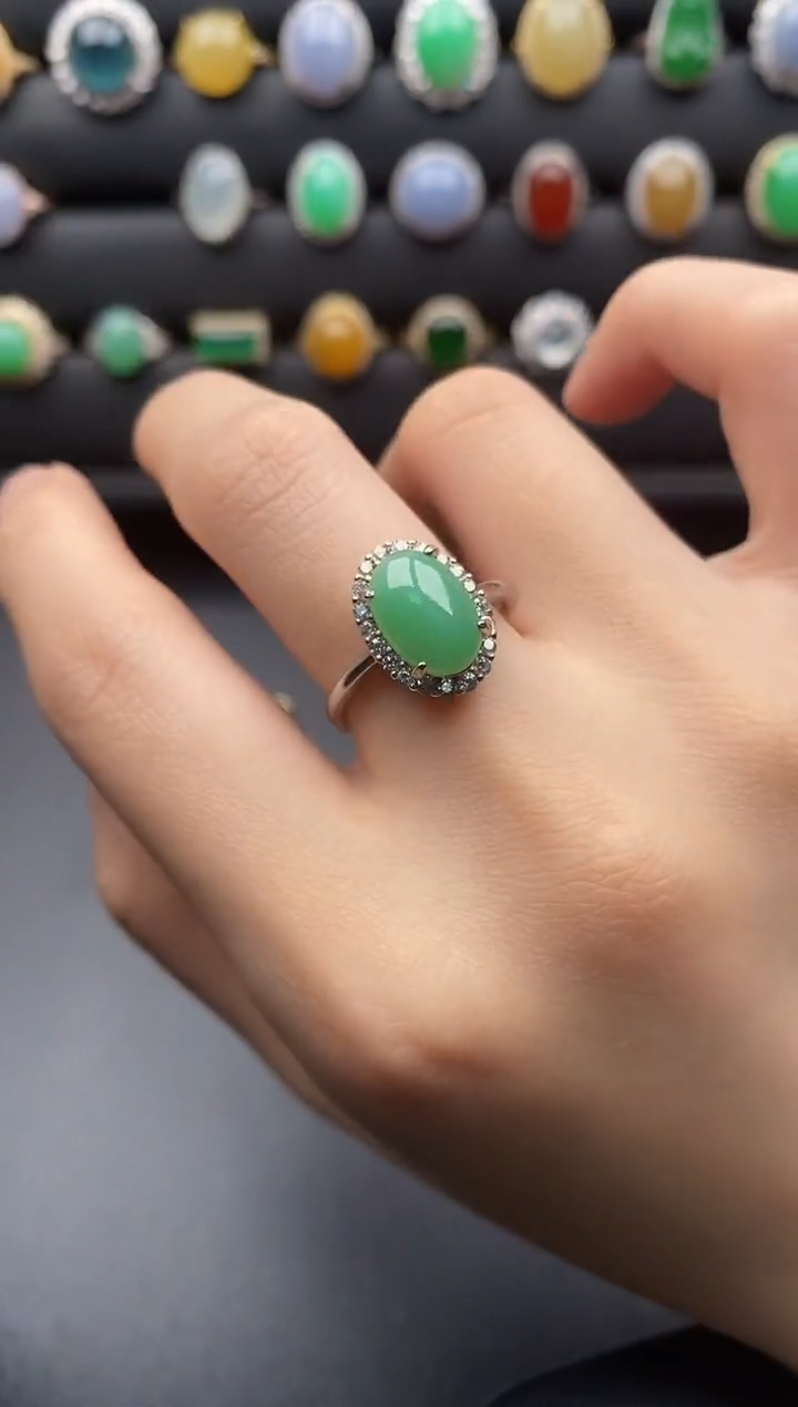 银S925镶嵌戒指翡翠一物一证一礼盒