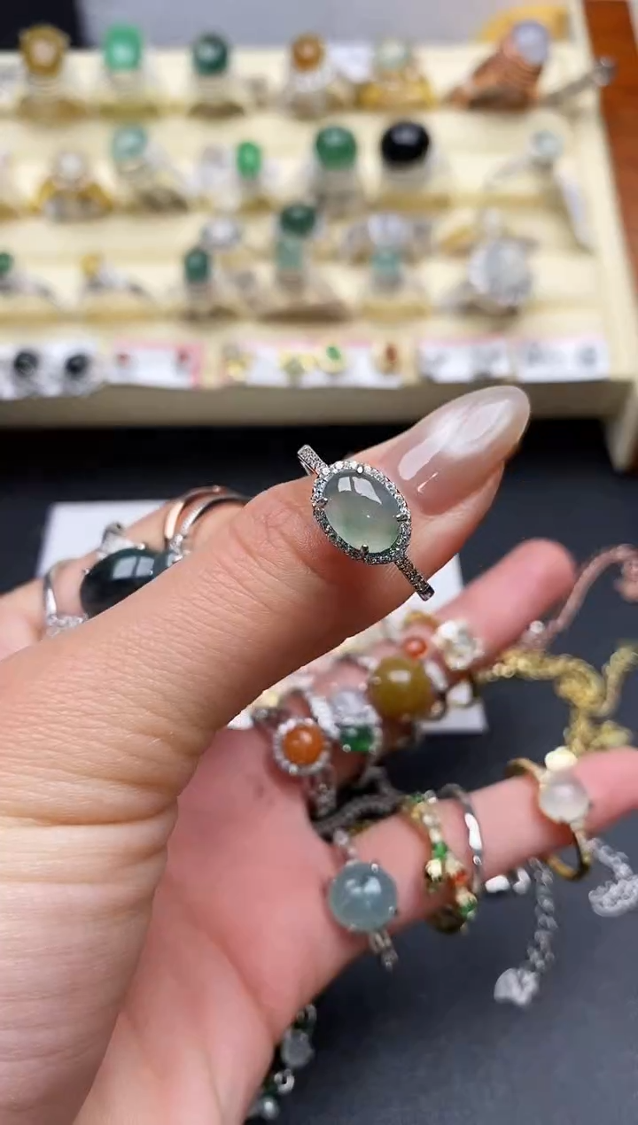 【闪购商品】翡翠戒指银S925镶嵌缅甸翡翠2 6+5