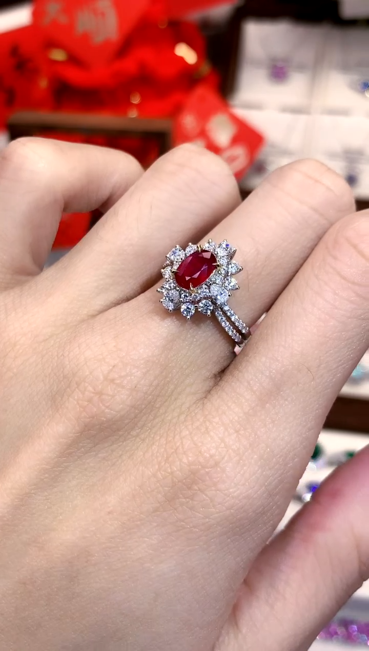 【闪购商品】红宝石戒指18K金镶嵌1.09ct/天然宝石/七天无理由