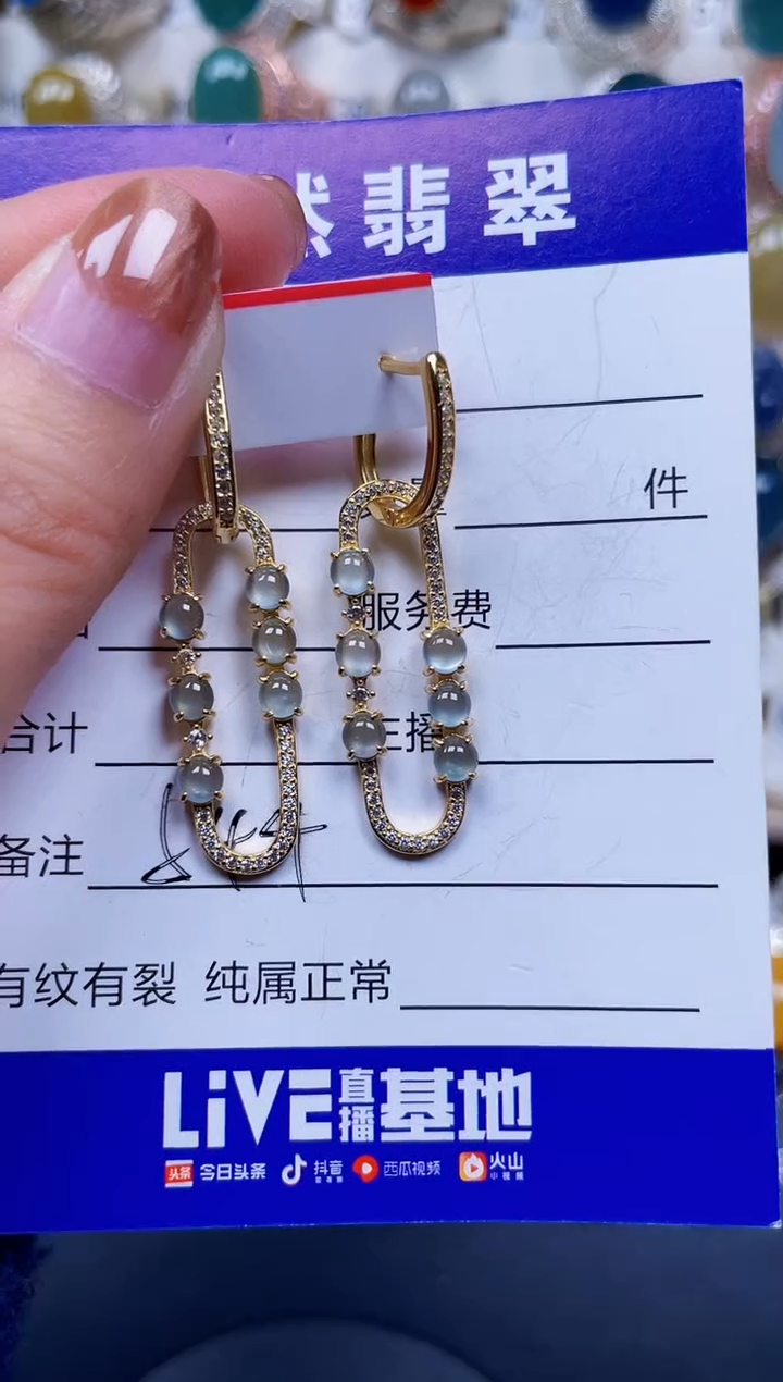 银S925镶嵌翡翠耳饰544