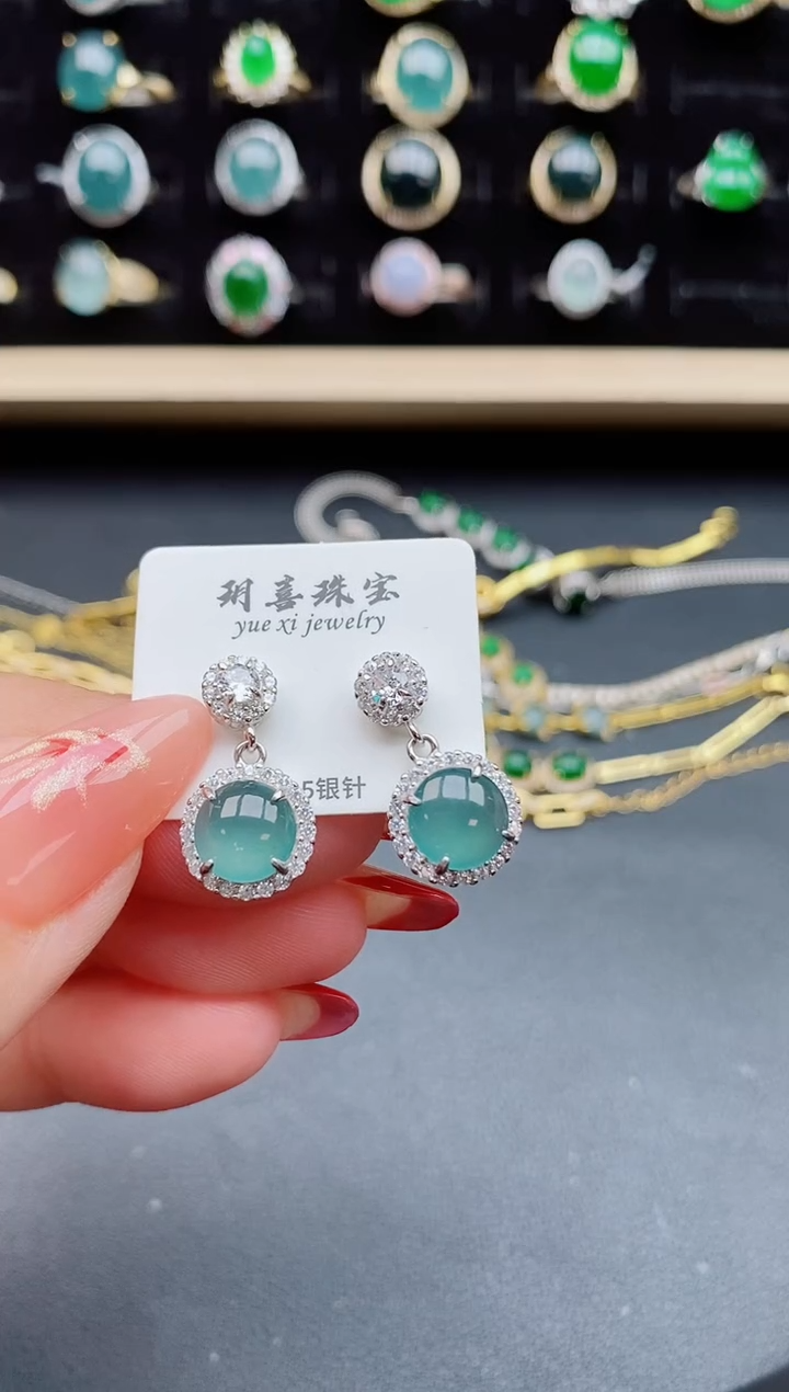 【闪购商品】翡翠耳饰银S925镶嵌8055050