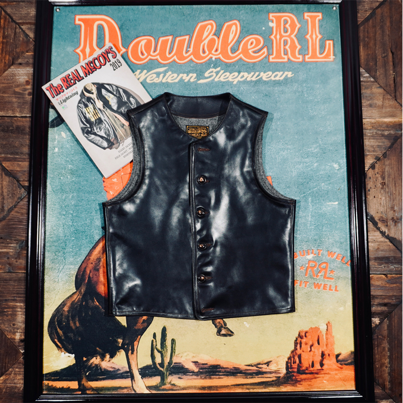 复刻freewheelers战斧植鞣茶芯马皮马甲背心机车美式复古圆领真皮