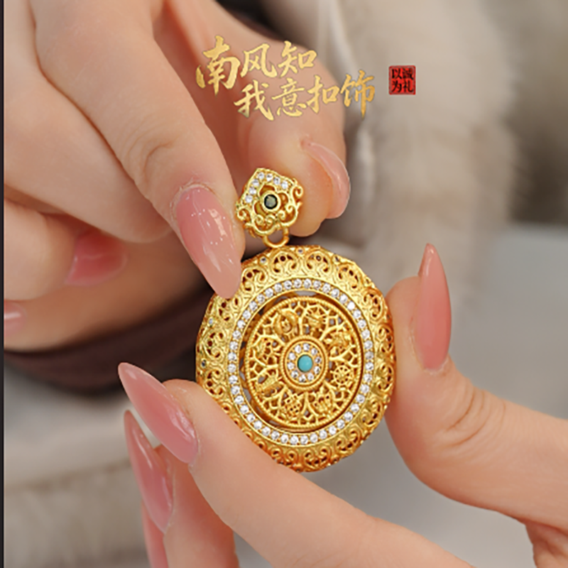 铜合金锆石吊坠 #885 八宝罗盘吊坠饰品配件