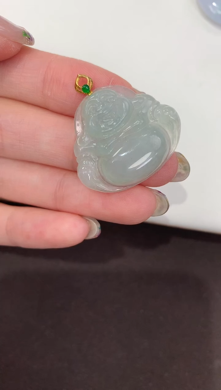 颈饰18K金镶嵌翡翠天然缅甸A货翡翠