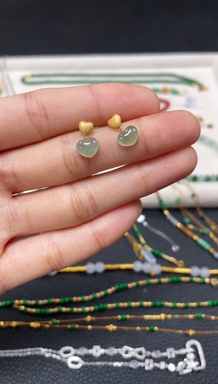 【闪购商品】翡翠耳钉18K金镶嵌2个  JK271