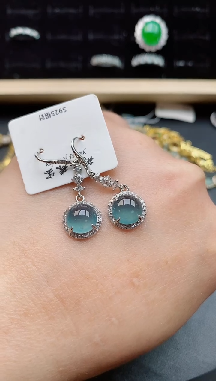 【闪购商品】翡翠耳饰银S925镶嵌1221